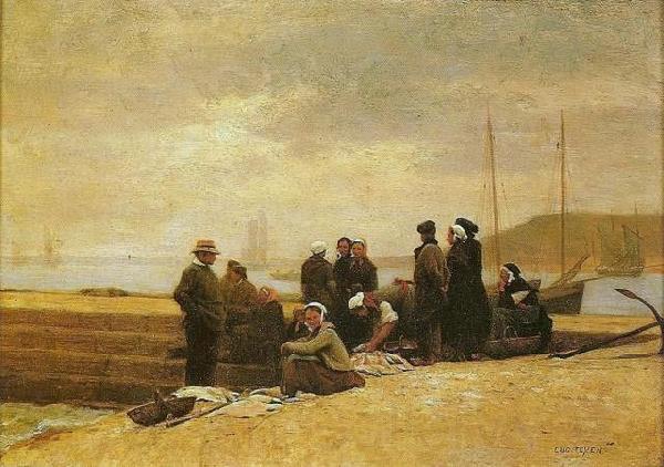 Jacques-Eugene Feyen Women and fishermen waiting for the boat Norge oil painting art